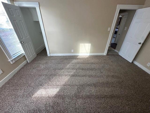 unfurnished bedroom featuring carpet flooring and a closet