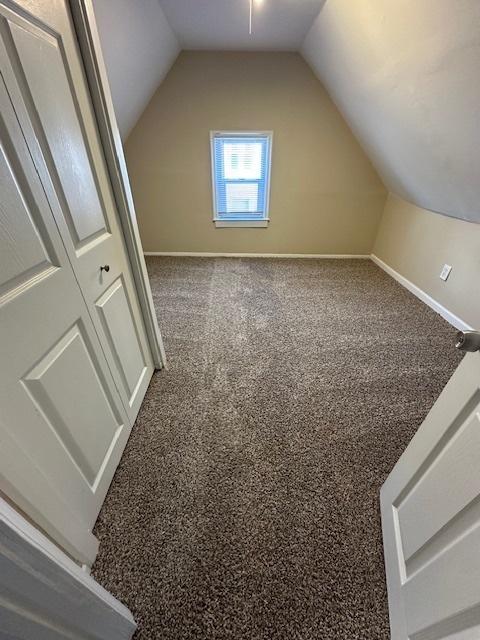 bonus room featuring lofted ceiling and carpet floors