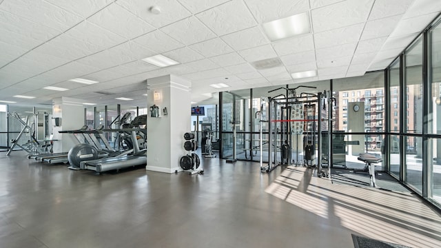 workout area with expansive windows