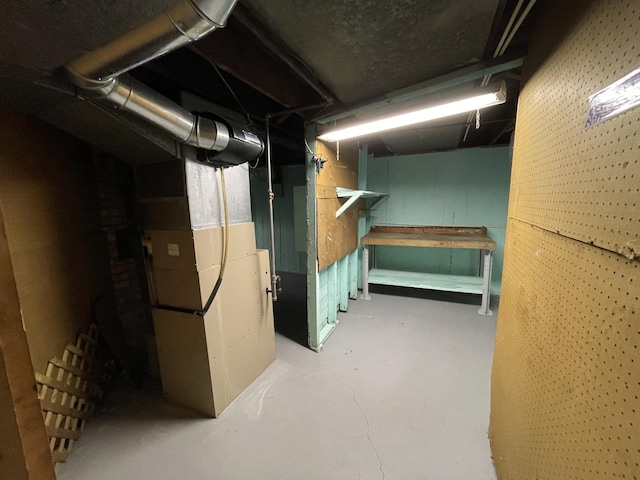 basement with heating unit