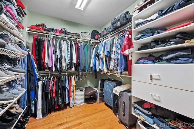 walk in closet with hardwood / wood-style flooring