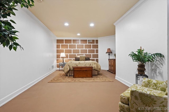 bedroom with crown molding