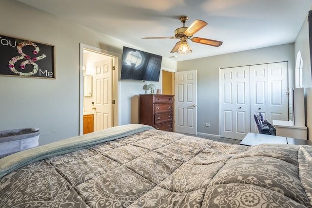 bedroom with a closet and ceiling fan