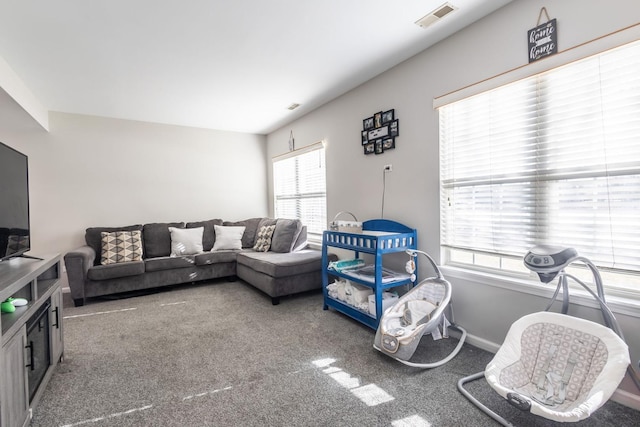 living room with carpet floors