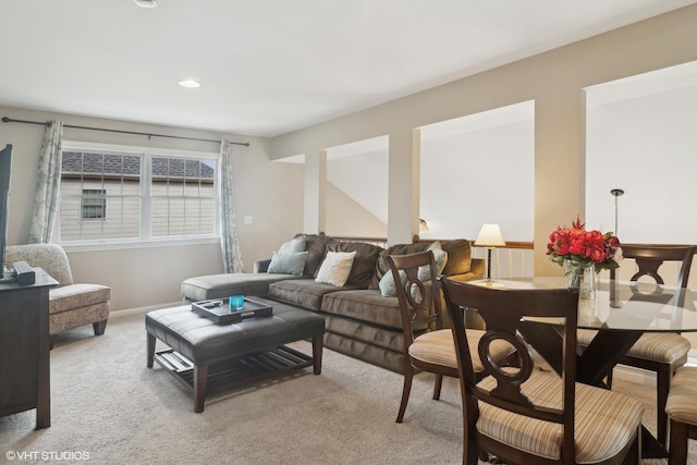 living room with light carpet