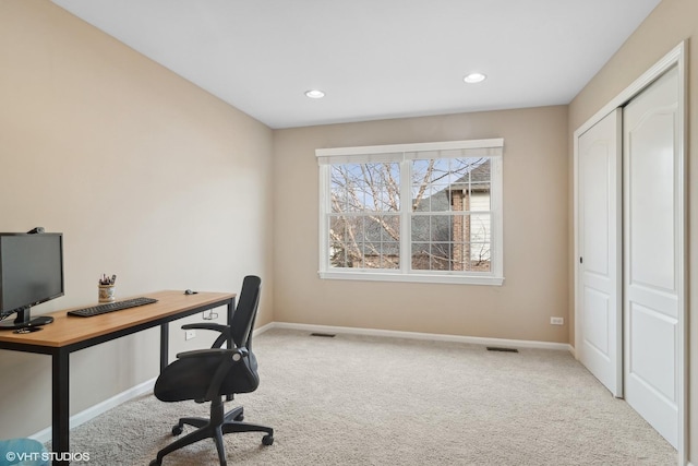 view of carpeted office space