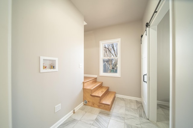 stairway with a barn door