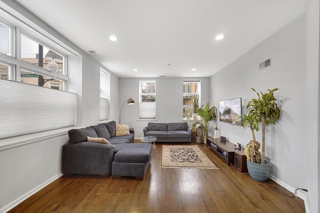 living room featuring dark hardwood / wood-style flooring