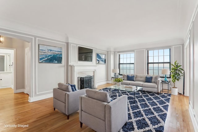 living room with hardwood / wood-style floors