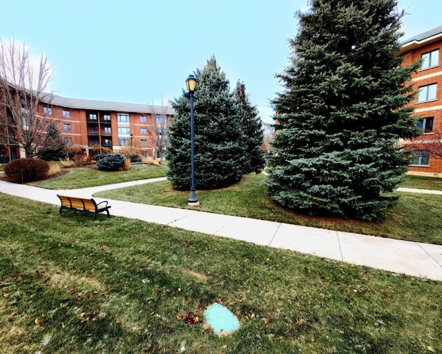 view of property's community with a lawn