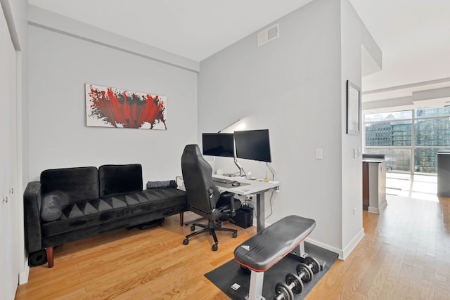 office area with wood-type flooring