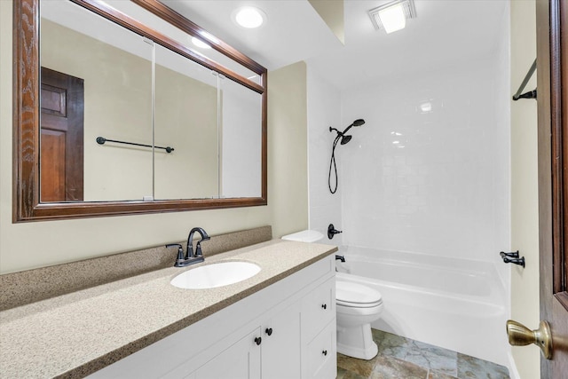 full bathroom with vanity, toilet, and tub / shower combination