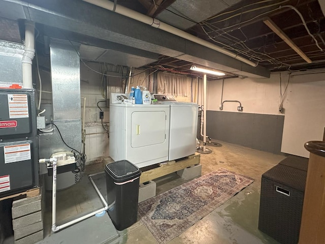 interior space with heating unit and washer and dryer