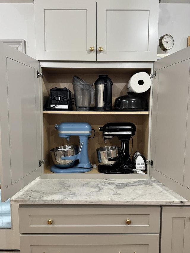 interior space featuring light stone counters