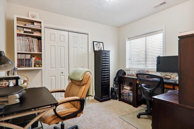 office area with light colored carpet