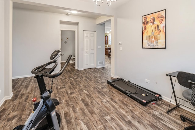 workout room featuring dark hardwood / wood-style floors