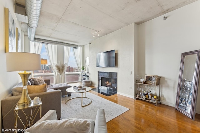 living room with hardwood / wood-style floors