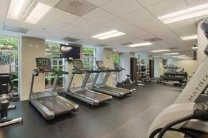 gym with a wealth of natural light and a drop ceiling