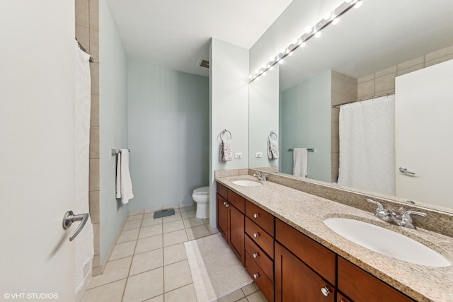 bathroom with vanity, toilet, and tile patterned flooring