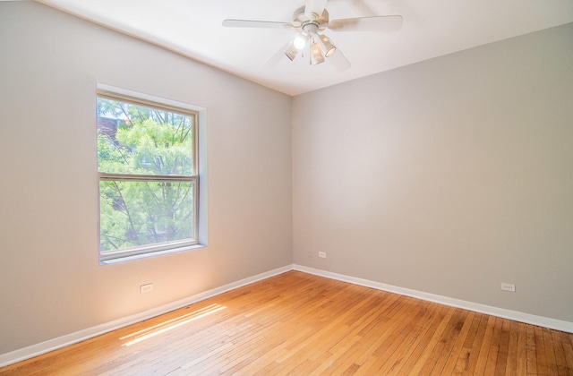 spare room featuring ceiling fan and light hardwood / wood-style flooring