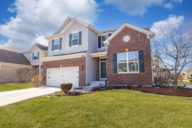 view of front of property featuring a garage and a front yard