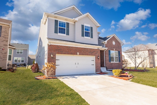 front of property with a garage and a front lawn