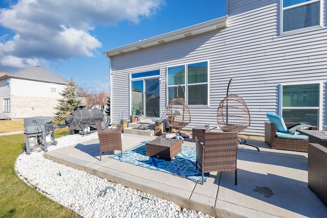 exterior space featuring outdoor lounge area and grilling area