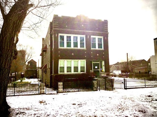 view of snow covered property