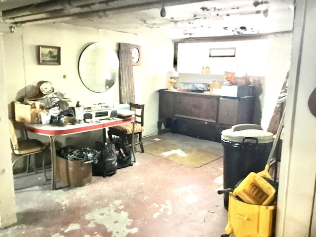 basement with a workshop area