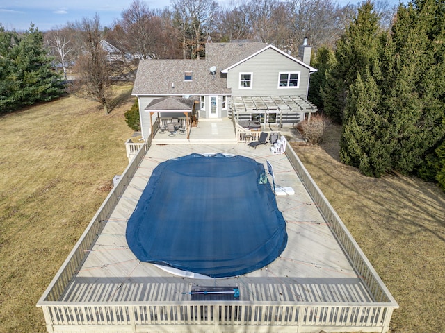 view of swimming pool featuring a gazebo, a yard, a patio area, and a pergola