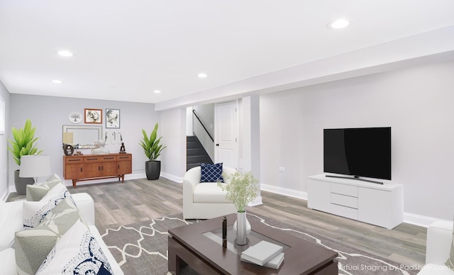 living room with light hardwood / wood-style floors