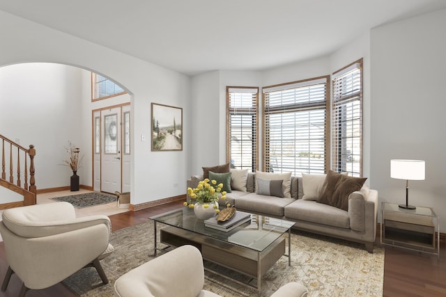 living room featuring dark hardwood / wood-style flooring