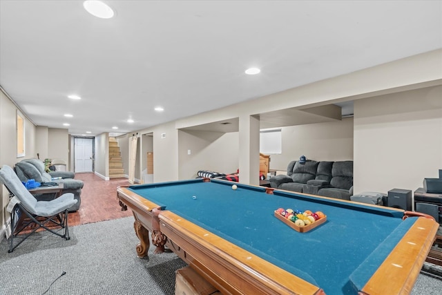 game room featuring hardwood / wood-style flooring and pool table