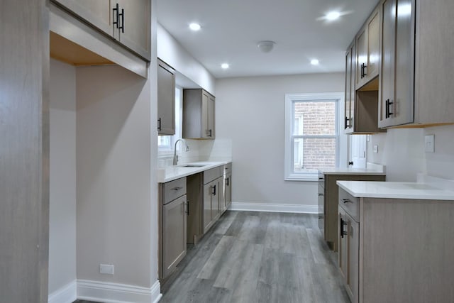 kitchen with light hardwood / wood-style floors and sink