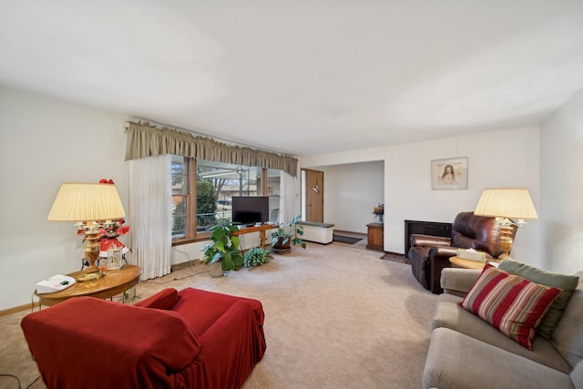 living room featuring carpet flooring