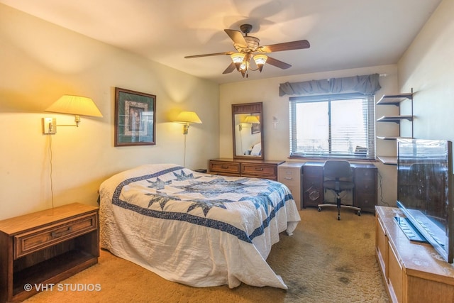 bedroom with carpet floors and ceiling fan