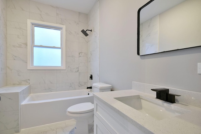 full bathroom featuring vanity, toilet, and tiled shower / bath combo