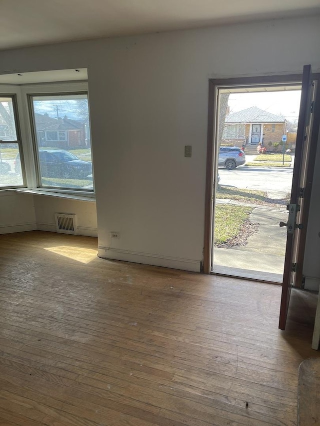 foyer with wood-type flooring and a wealth of natural light