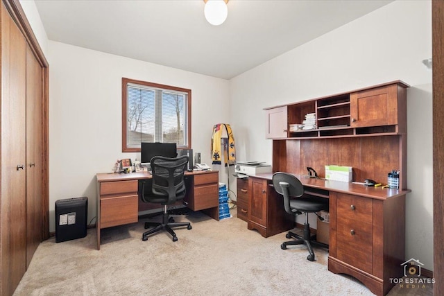 home office with light carpet