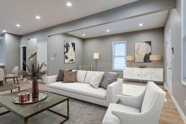 living room with light hardwood / wood-style floors