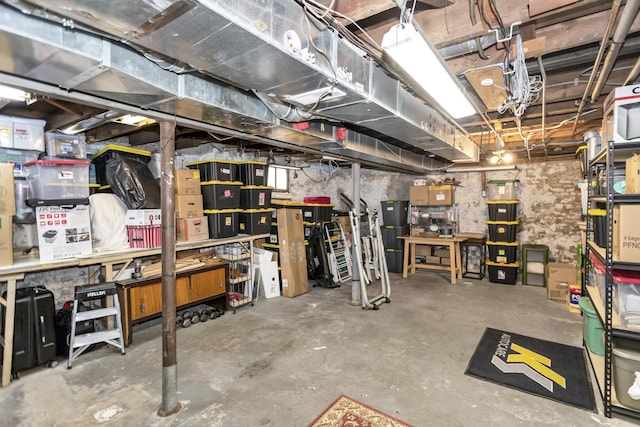 basement with a workshop area