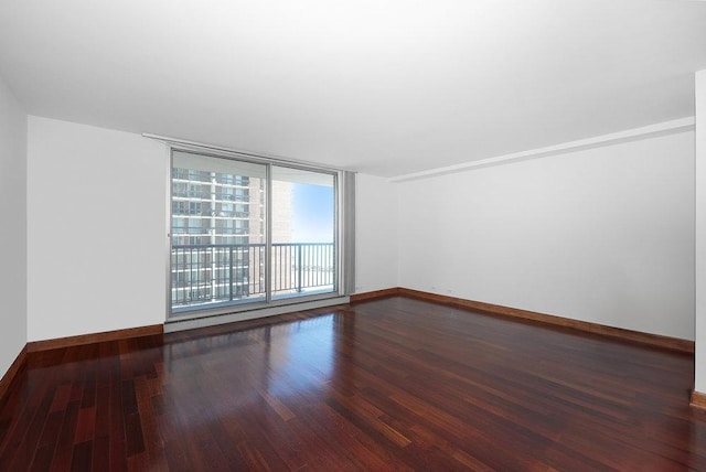 unfurnished room featuring expansive windows and dark wood-type flooring