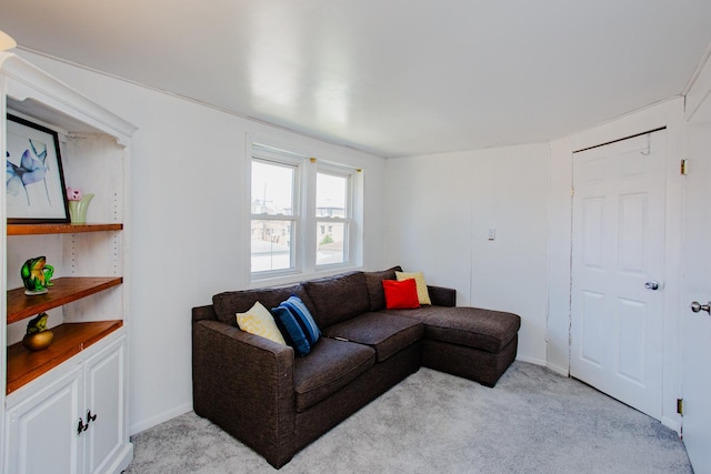 living room featuring light colored carpet