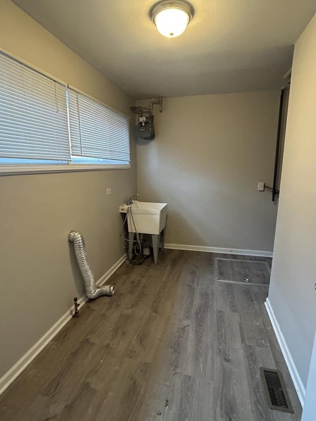 washroom featuring sink and dark hardwood / wood-style flooring