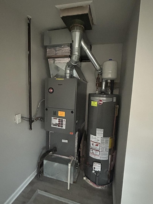 utility room featuring water heater