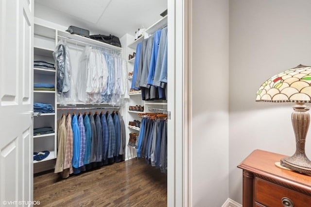 walk in closet featuring dark hardwood / wood-style floors