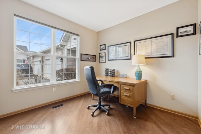 home office featuring hardwood / wood-style floors