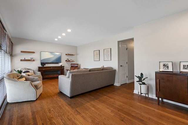 living room featuring dark hardwood / wood-style floors