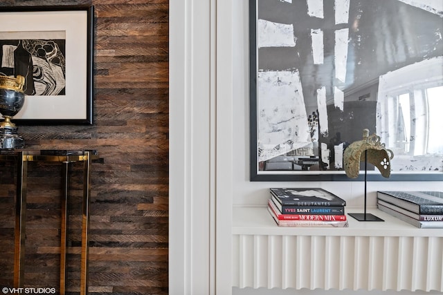 room details featuring wooden walls