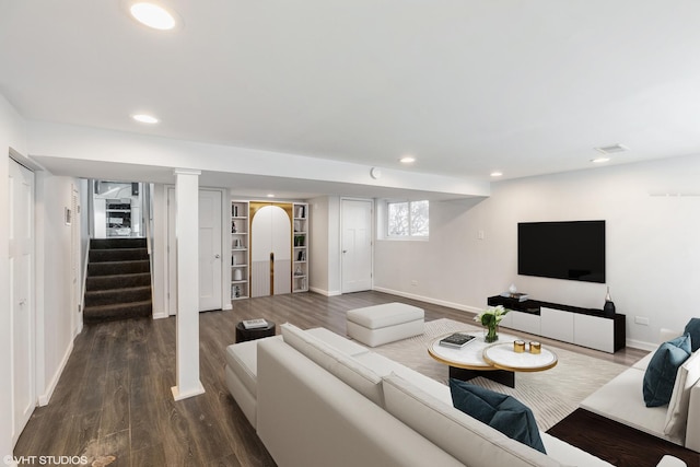 living room with hardwood / wood-style flooring